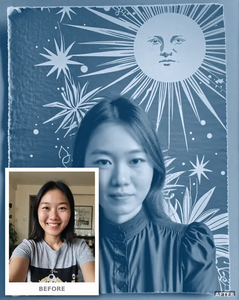 Custom Cyanotype Portrait from Photo, 1890s Vintage Blue Print Art (4K Digital Download)