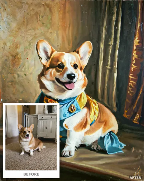 Custom Corgi Portrait from Photo, Royal Prince Pet Painting (4K Digital Download)