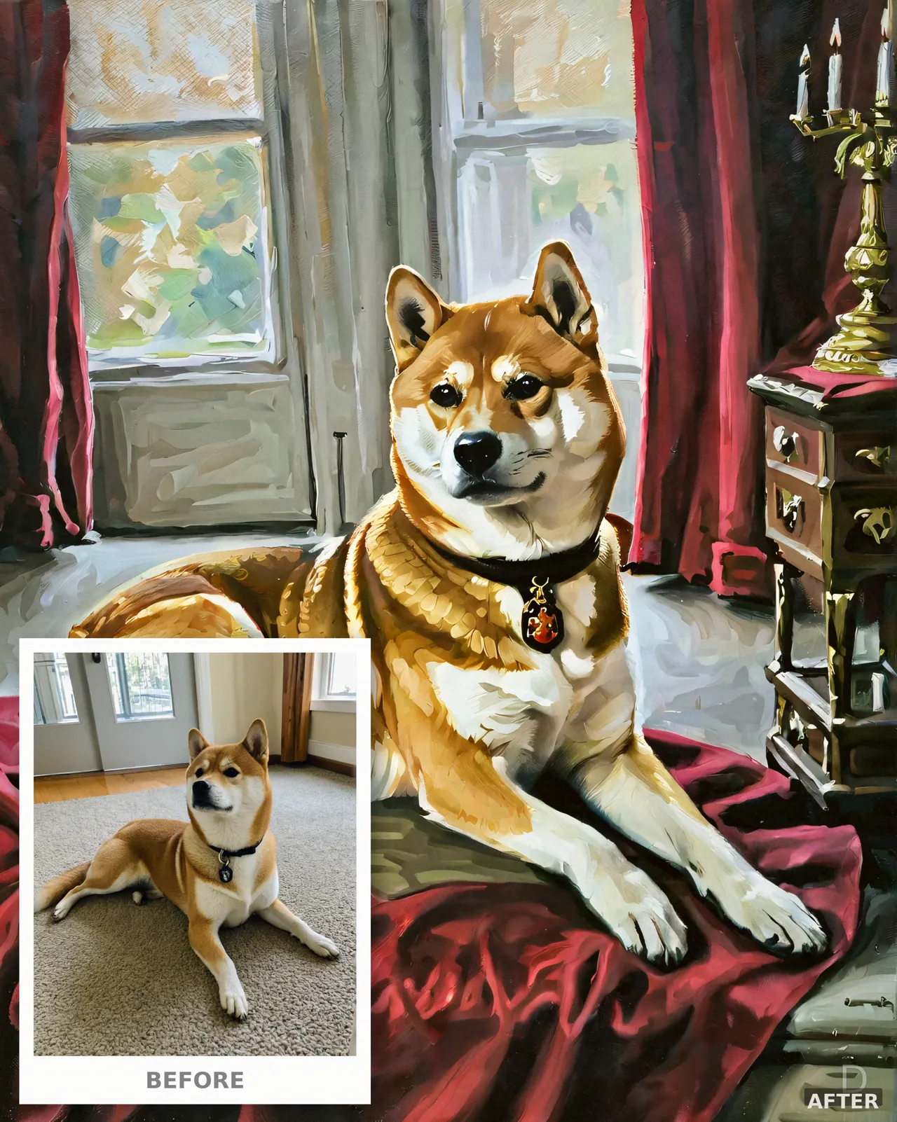Custom Shiba Inu Portrait from Photo, Royal Knight Pet Painting (4K Digital Download)