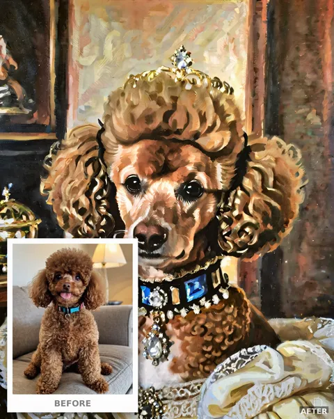 Custom Poodle Portrait from Photo, Royal Duchess Pet Painting (4K Digital Download)