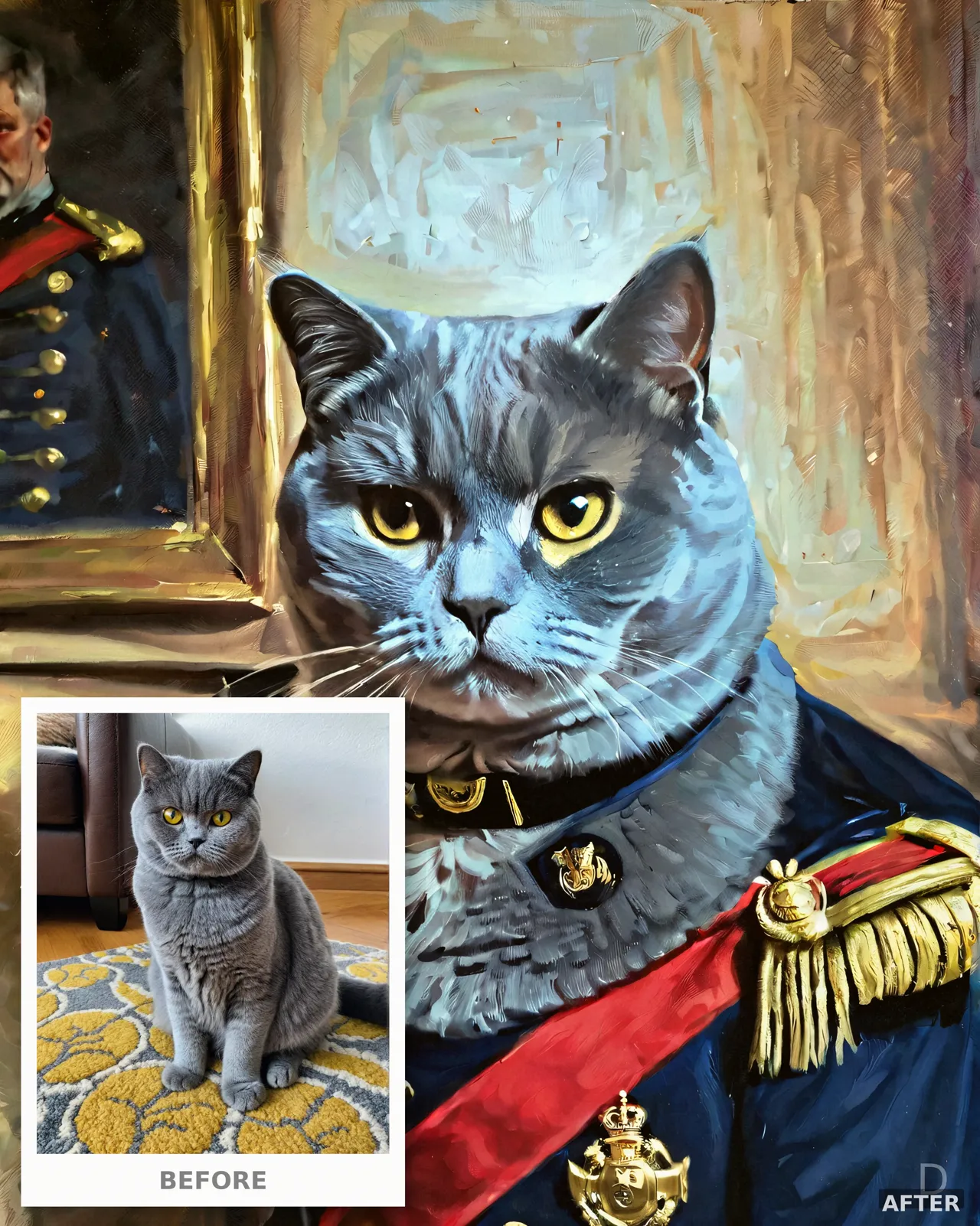 Custom British Shorthair Portrait from Photo, Royal General Cat Painting (4K Digital Download)