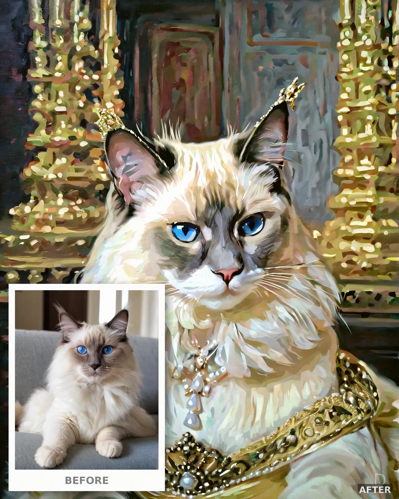 Custom Ragdoll Cat Portrait from Photo, Royal Queen Pet Painting (4K Digital Download)