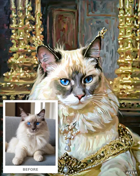 Custom Ragdoll Cat Portrait from Photo, Royal Queen Pet Painting (4K Digital Download)