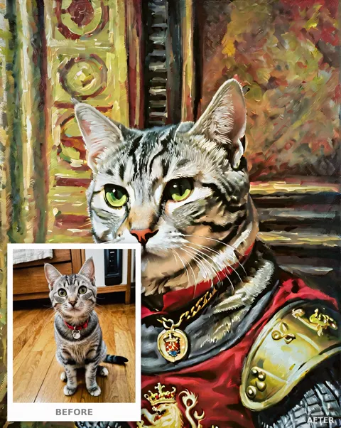 Custom American Shorthair Cat Portrait, Royal Knight Pet Painting (4K Digital Download)