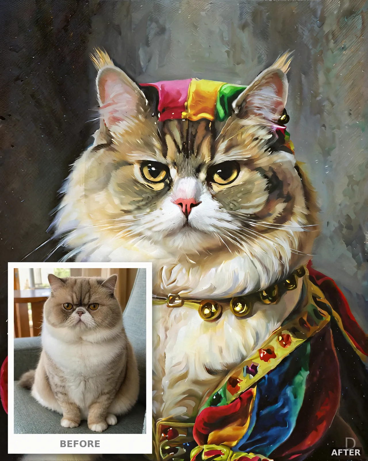 Custom Persian Cat Portrait from Photo, Royal Jester Pet Painting (4K Digital Download)